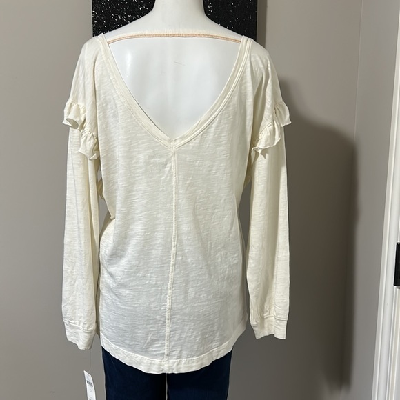 Anthropologie Pilcro Ruffled Open Back Top Ivory Ruffle Long Sleeve Sz Small NEW - Picture 1 of 15